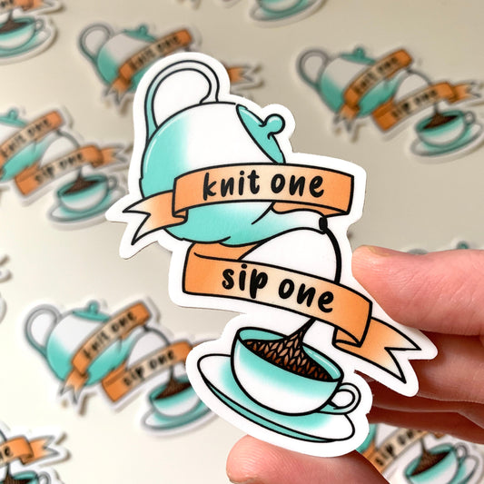 "Knit One, Sip One" Vinyl Sticker