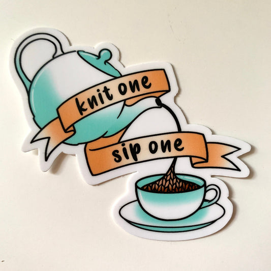 "Knit One, Sip One" Vinyl Sticker